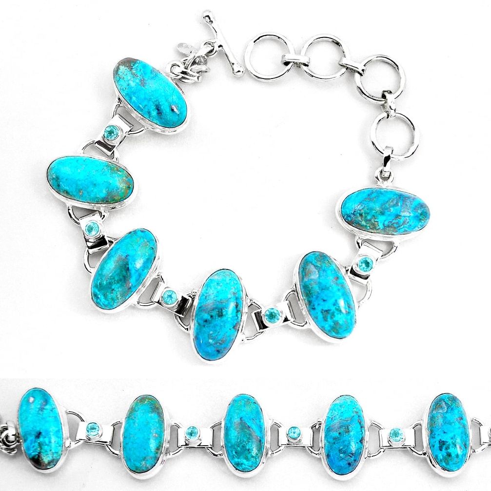 65.57cts natural green chrysocolla topaz 925 silver tennis bracelet p23481