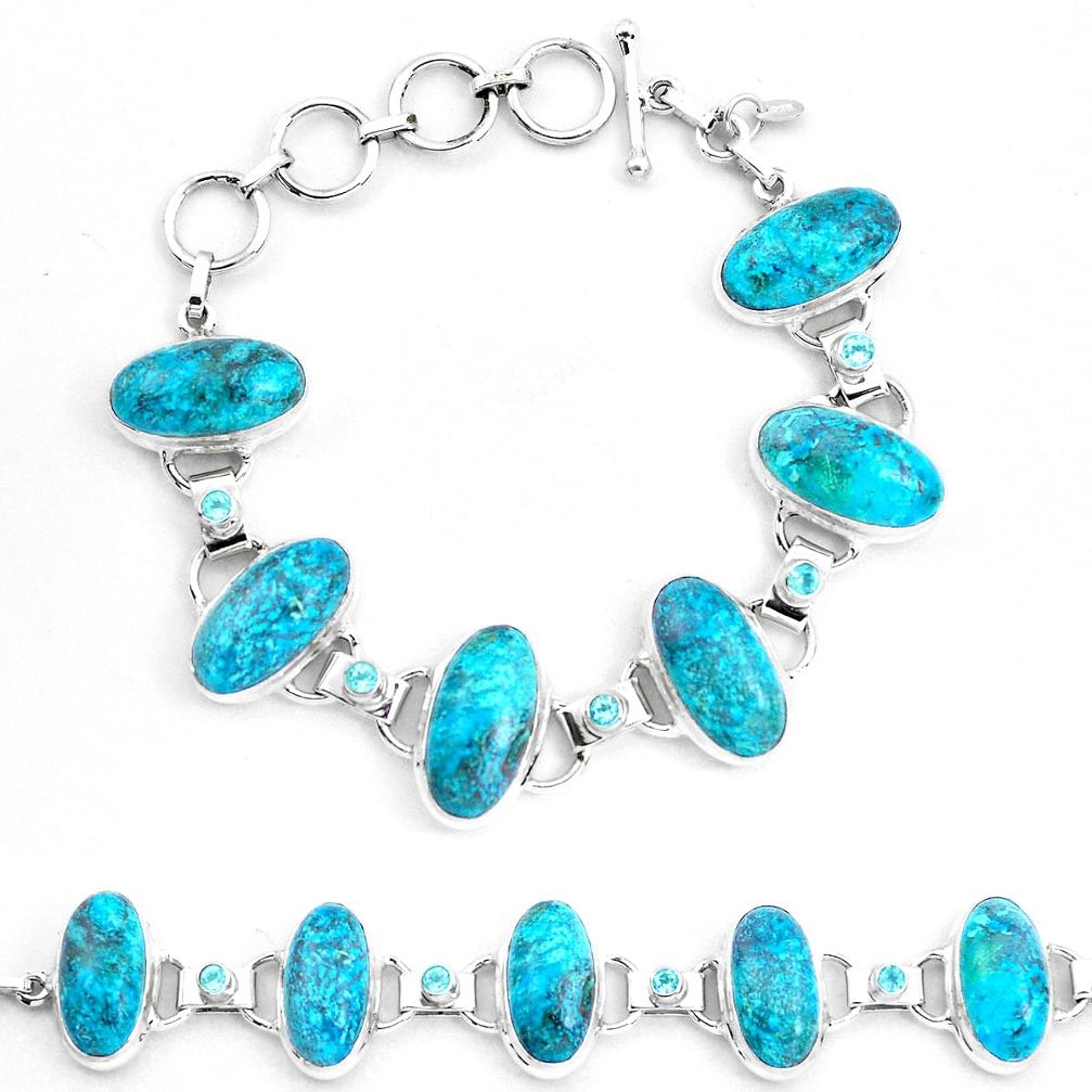 66.53cts natural green chrysocolla topaz 925 silver tennis bracelet p23488