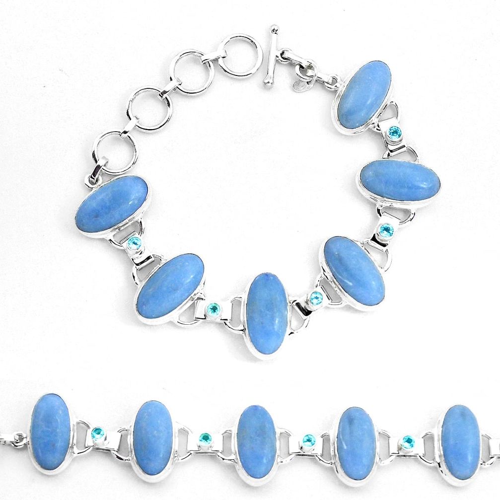 925 sterling silver 68.56cts natural blue angelite topaz tennis bracelet p23491