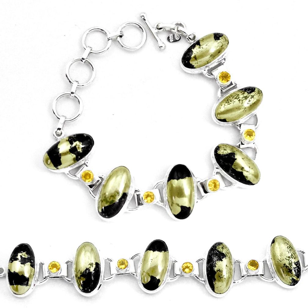 76.49cts natural golden pyrite in magnetite 925 silver tennis bracelet p23503