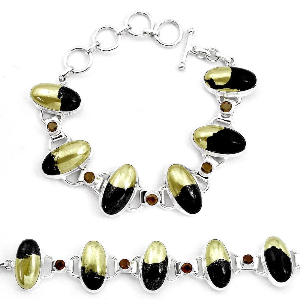 925 silver 76.49cts natural golden pyrite in magnetite tennis bracelet p23505
