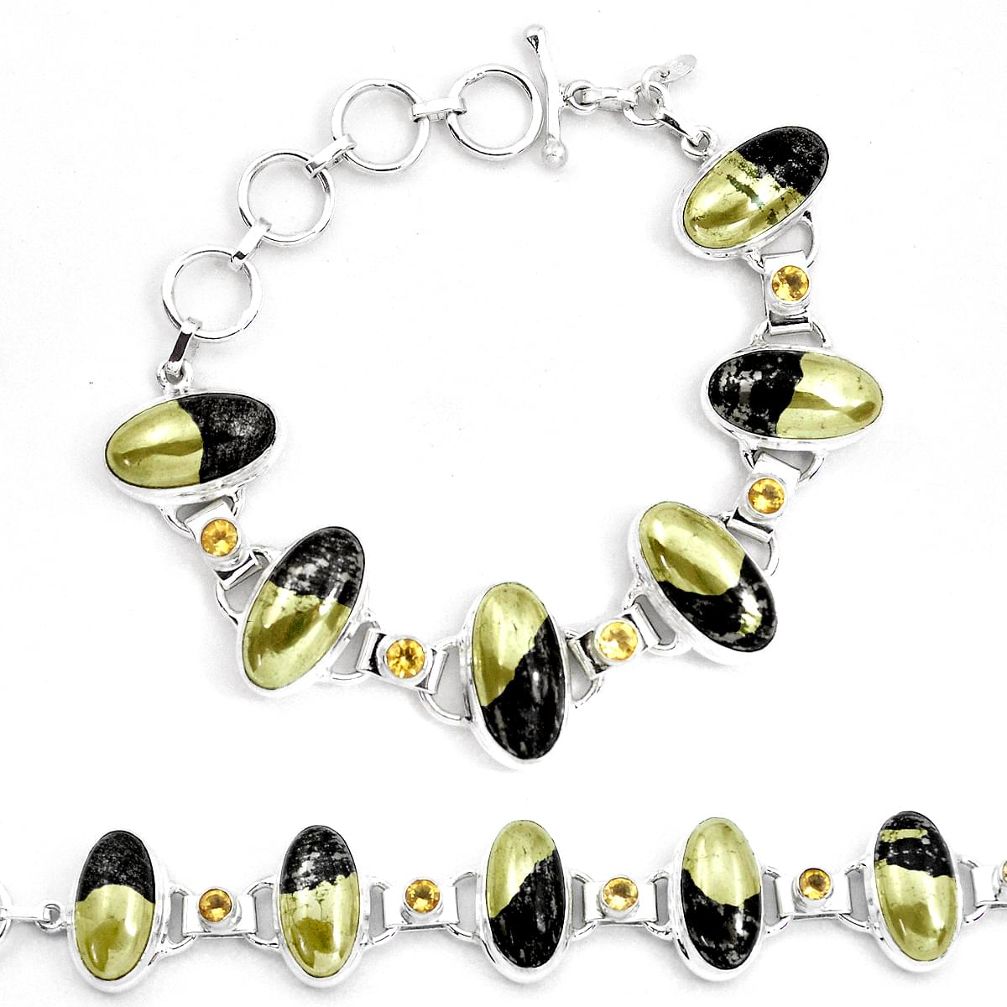 76.47cts natural golden pyrite in magnetite 925 silver tennis bracelet p23510