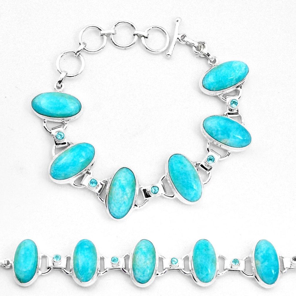 67.65cts natural green peruvian amazonite topaz silver tennis bracelet p23511