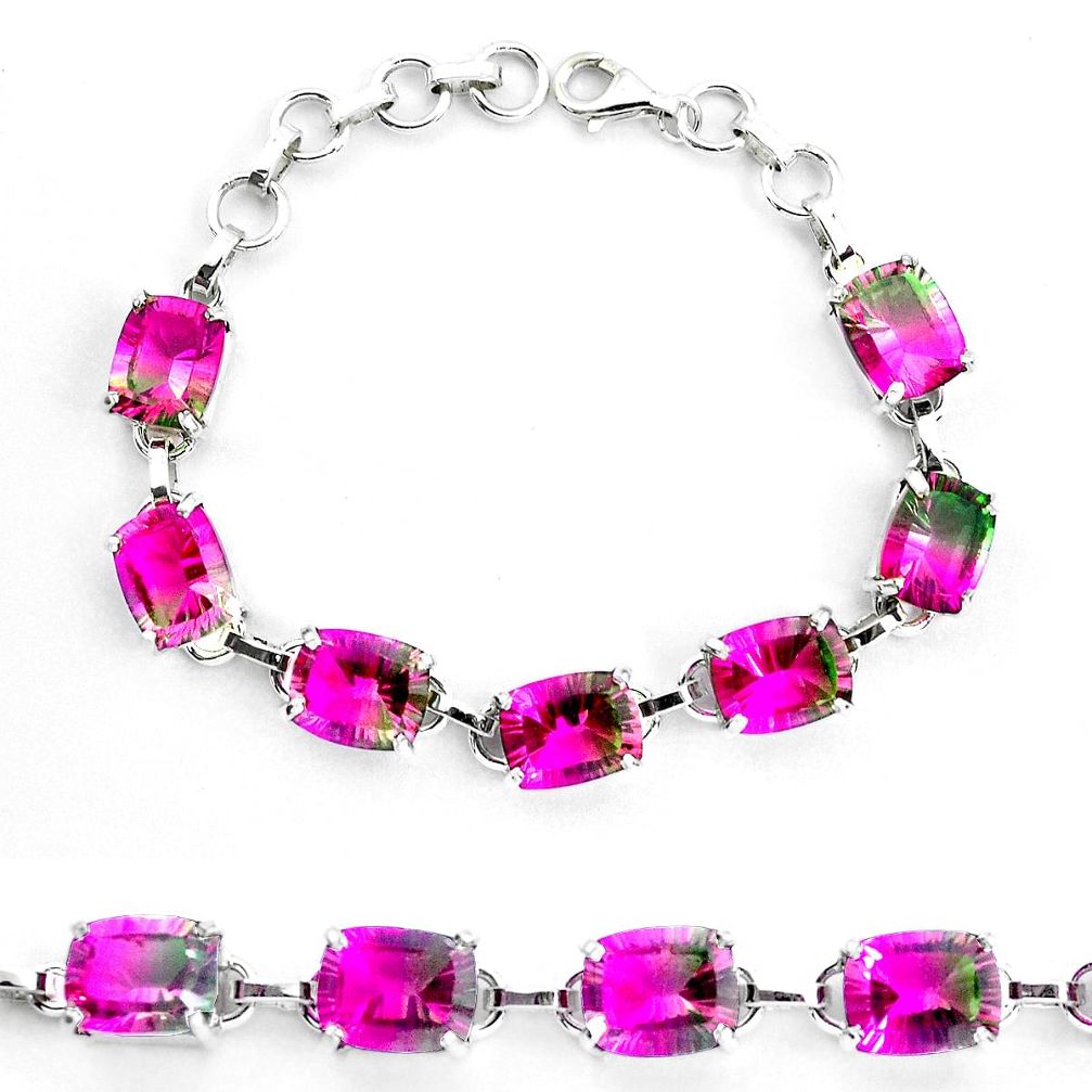 925 sterling silver 38.70cts watermelon tourmaline (lab) tennis bracelet p23528