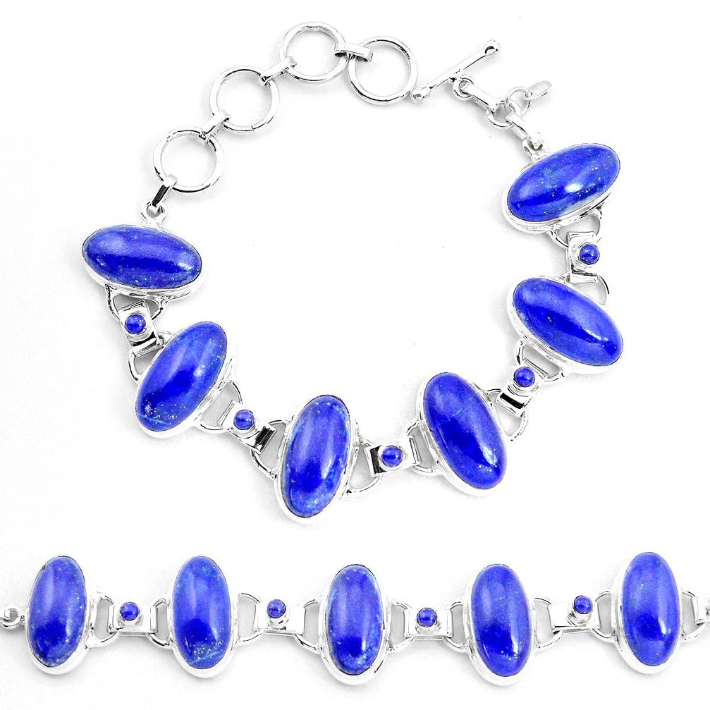 70.77cts natural blue lapis lazuli 925 sterling silver tennis bracelet p23534