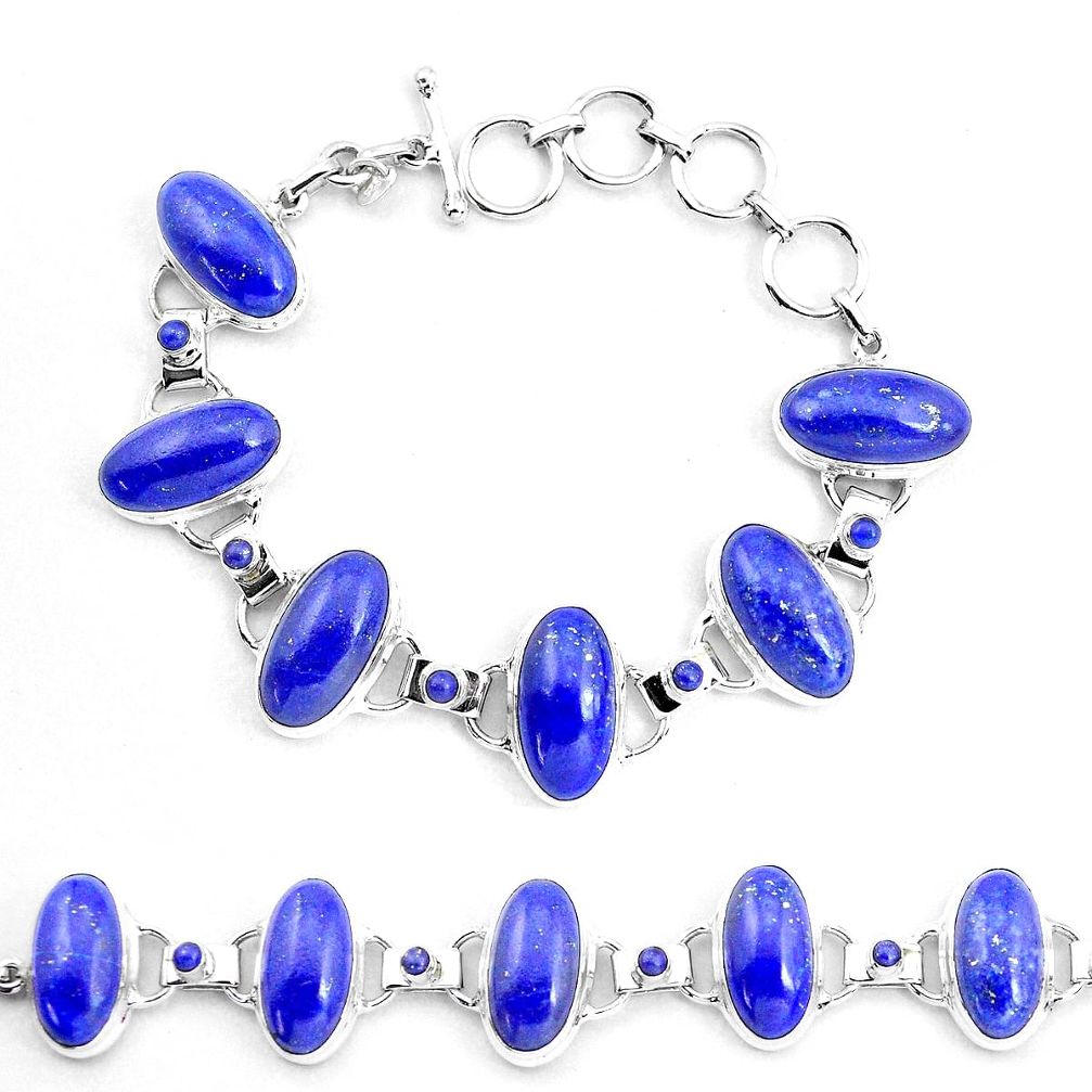 925 sterling silver 69.11cts natural blue lapis lazuli tennis bracelet p23539