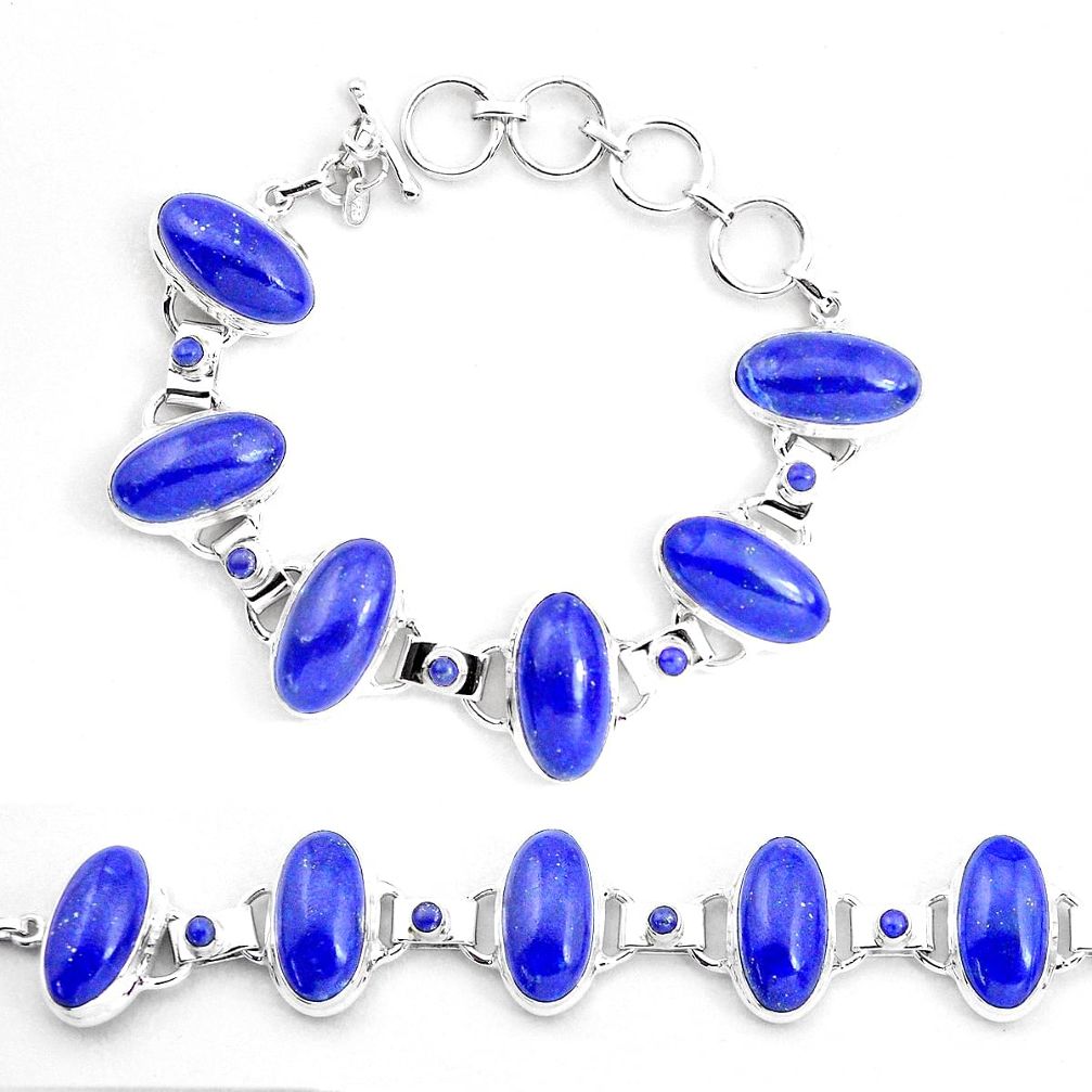 71.11cts natural blue lapis lazuli 925 sterling silver tennis bracelet p23540