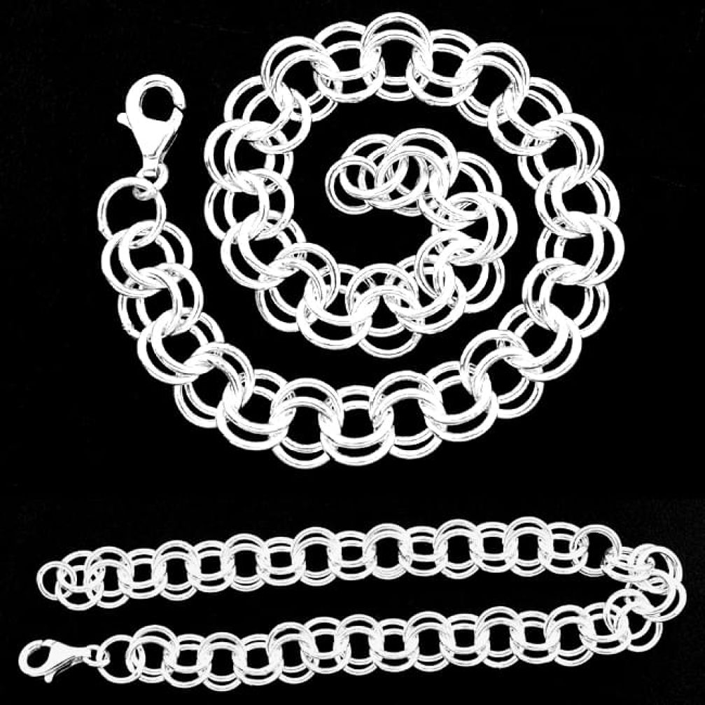 925 silver indonesian bali style solid double link charm bracelet jewelry p3188