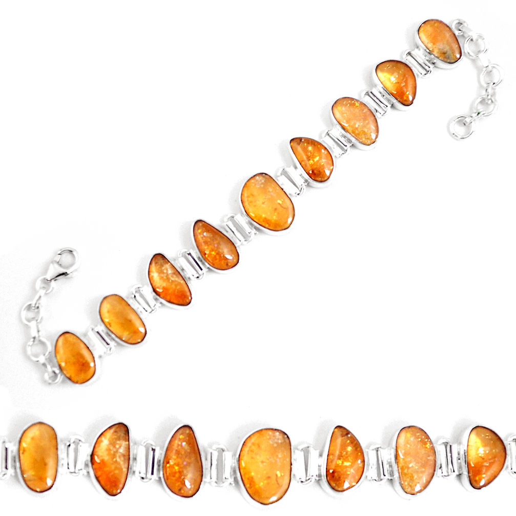 51.53cts natural yellow citrine 925 sterling silver tennis bracelet p7443