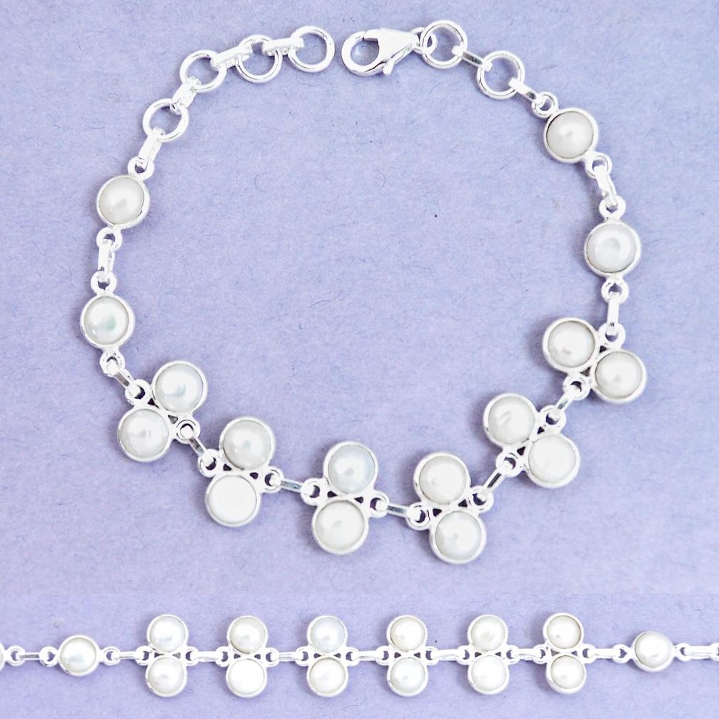 22.29cts natural white pearl 925 sterling silver tennis bracelet p7498