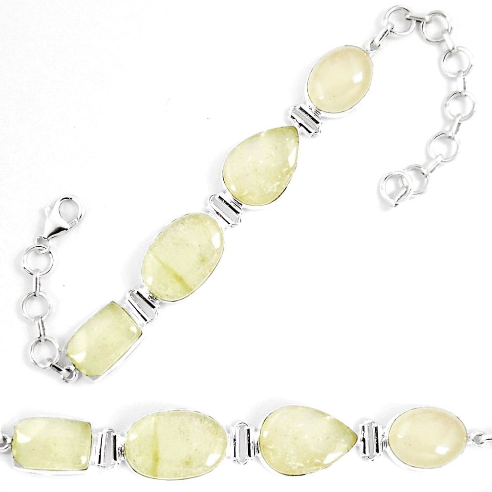 Natural libyan desert glass (gold tektite) 925 silver tennis bracelet p8494