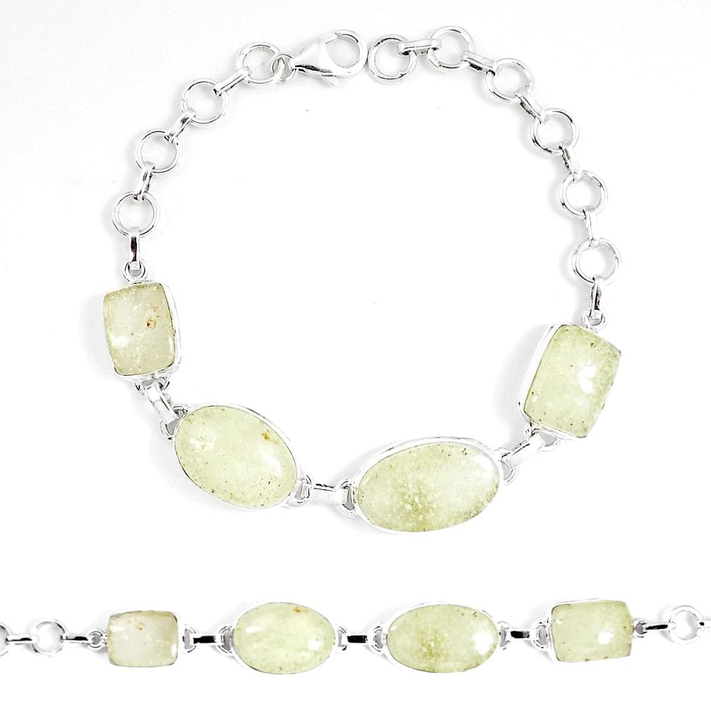 Natural libyan desert glass (gold tektite) 925 silver tennis bracelet p8498