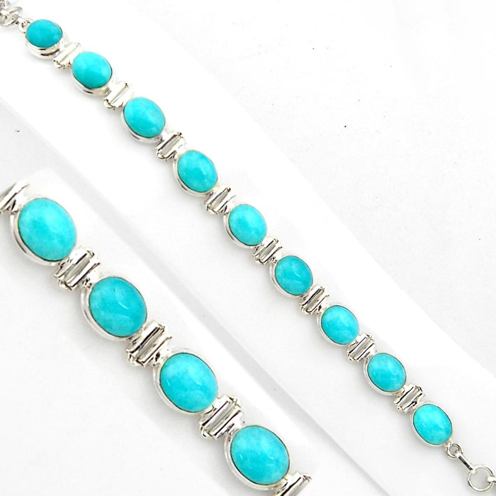 38.46cts natural green peruvian amazonite 925 silver tennis bracelet p86465