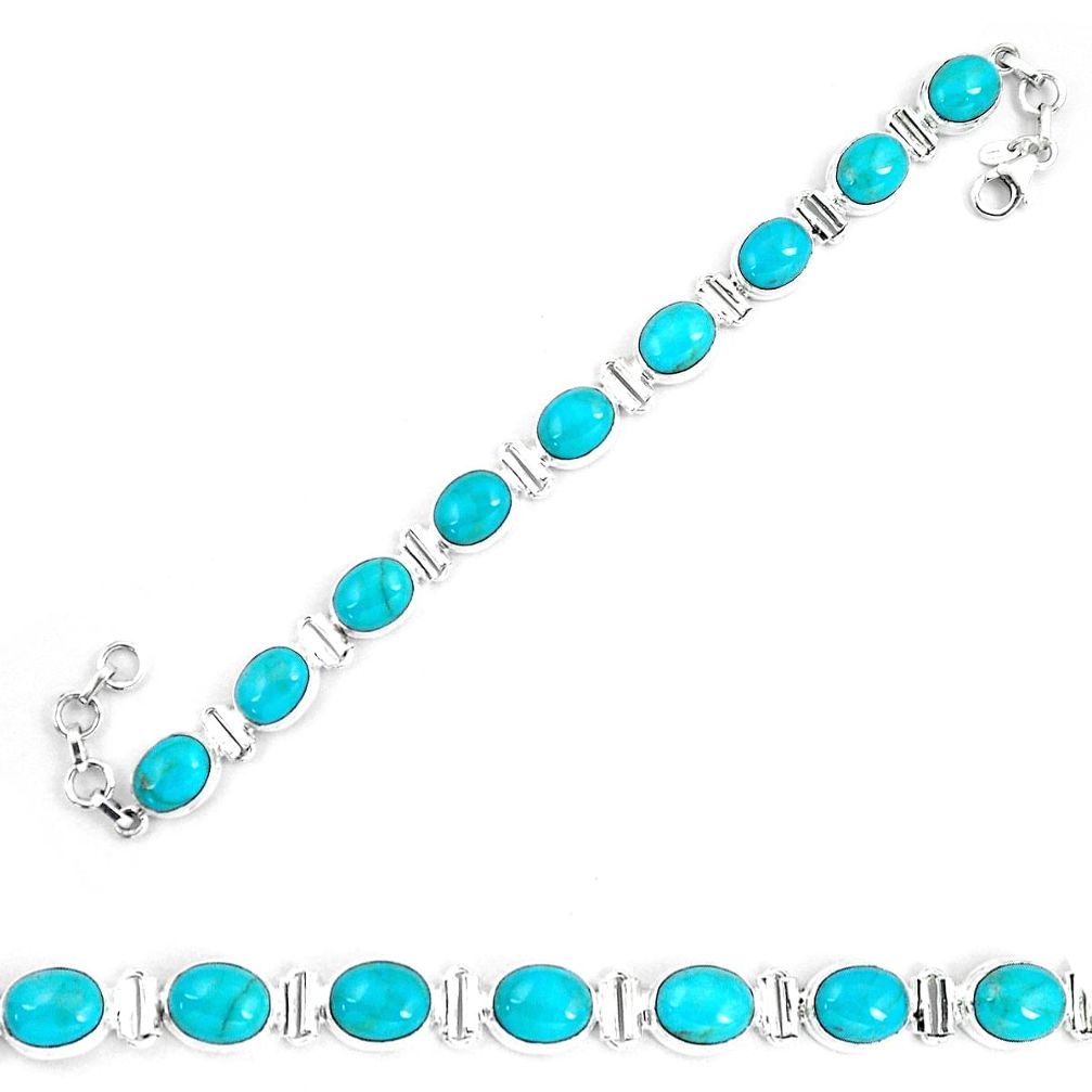 925 silver 37.88cts natural green kingman turquoise tennis bracelet p9024