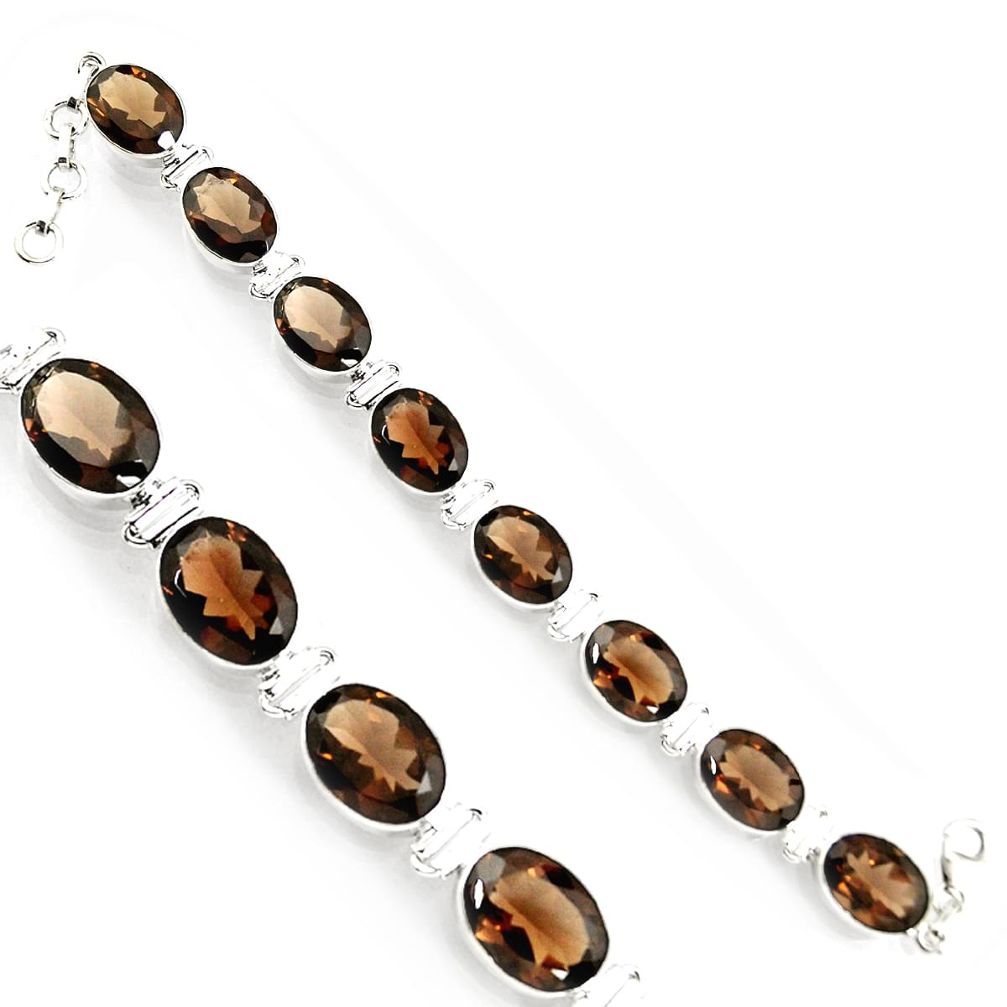 53.70cts brown smoky topaz 925 sterling silver tennis bracelet jewelry p94023