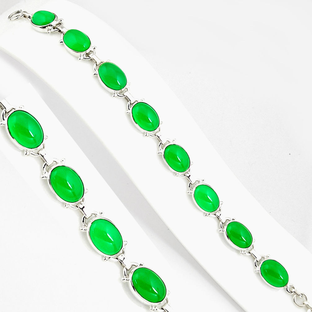 47.55cts natural green chalcedony 925 silver tennis bracelet jewelry p94026