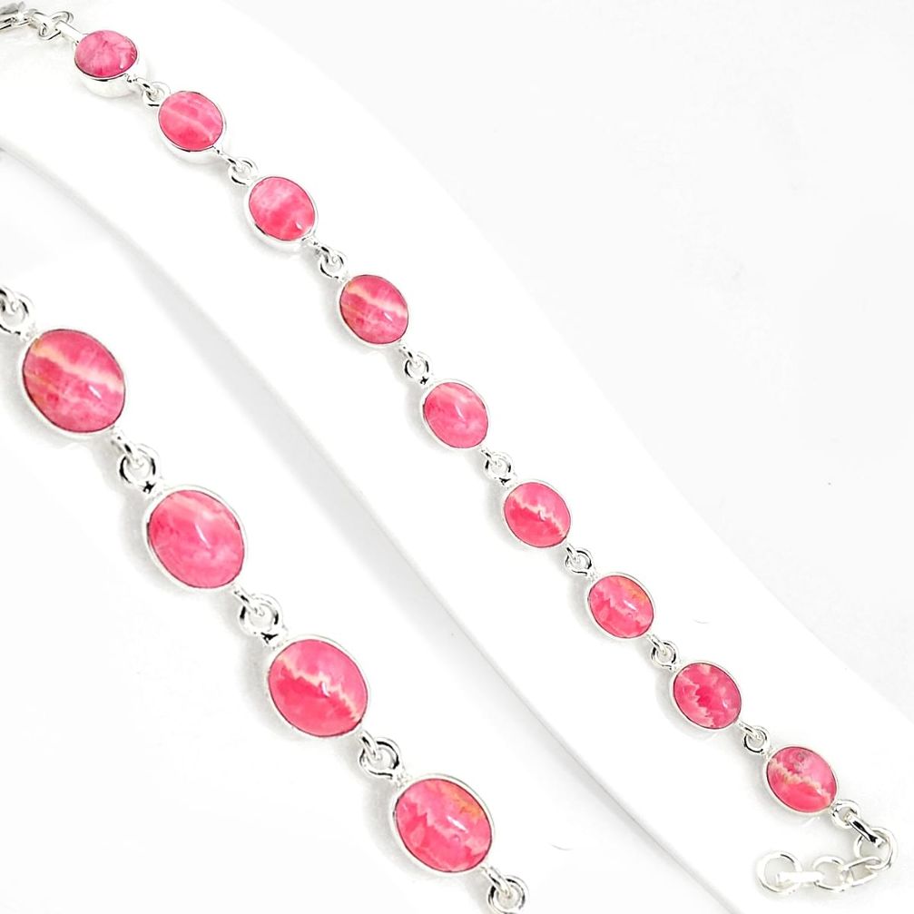 36.55cts natural pink rhodochrosite inca rose 925 silver tennis bracelet p94042