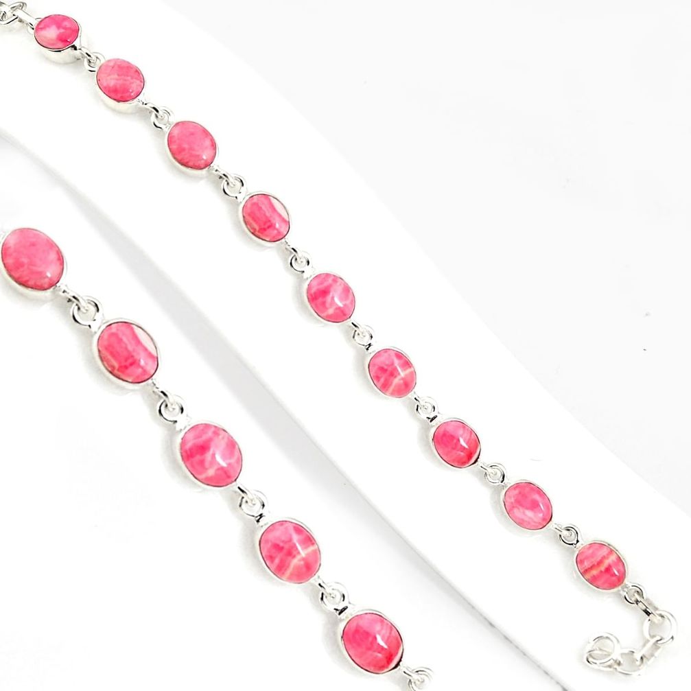 30.11cts natural pink rhodochrosite inca rose 925 silver tennis bracelet p94043