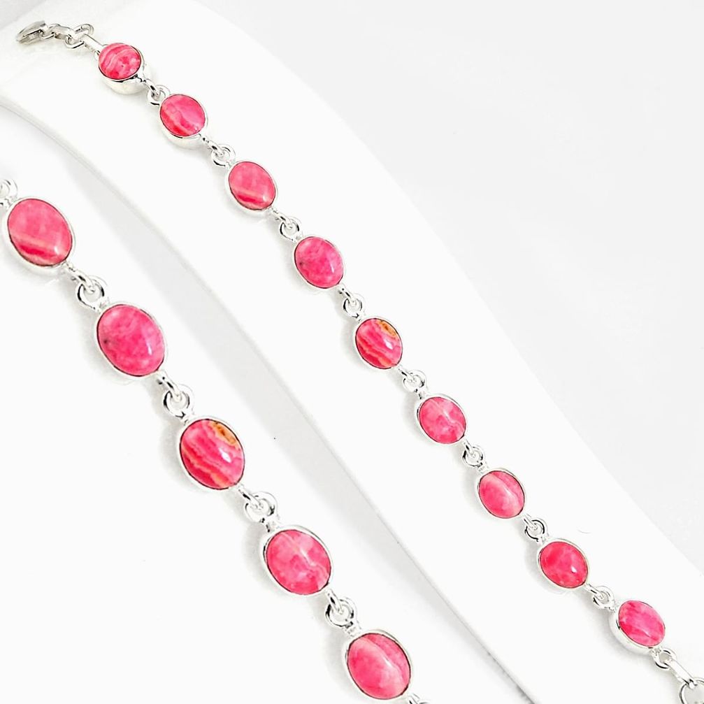 28.74cts natural pink rhodochrosite inca rose 925 silver tennis bracelet p94045
