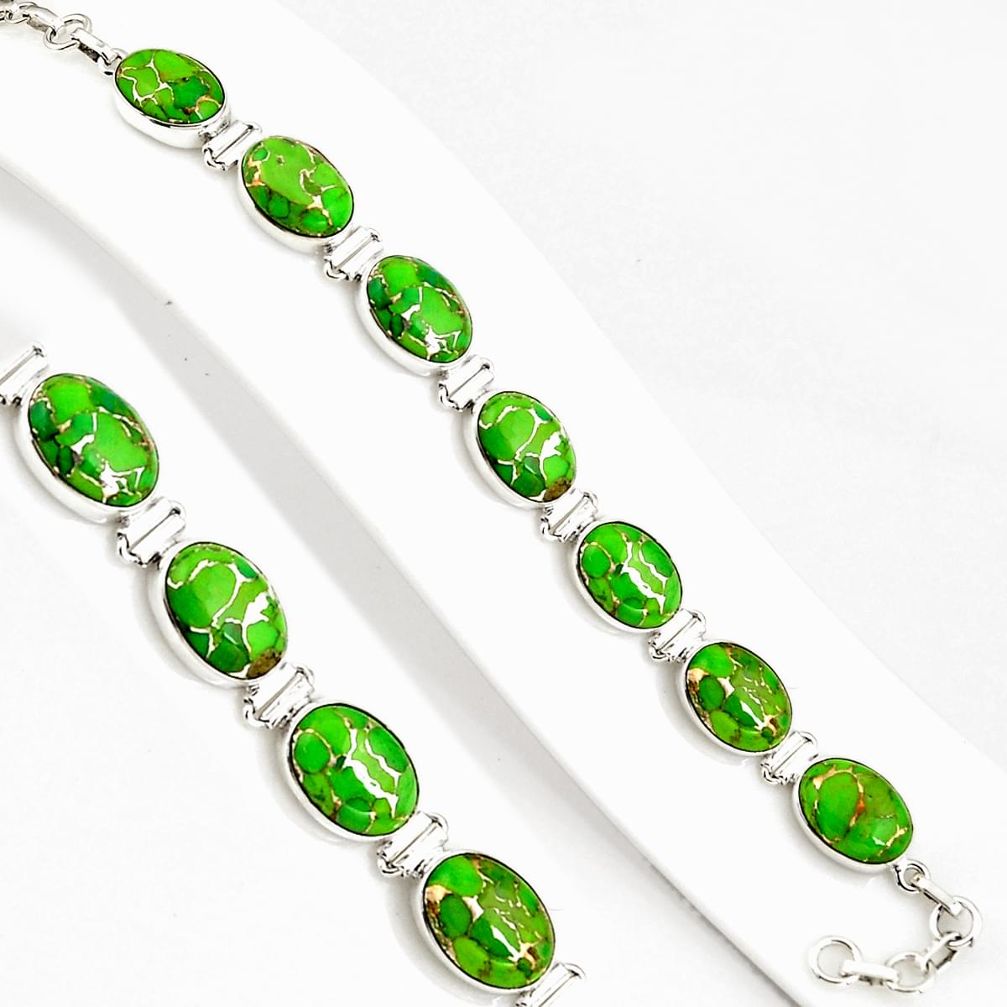 925 silver 38.92cts green copper turquoise oval tennis bracelet jewelry p94057