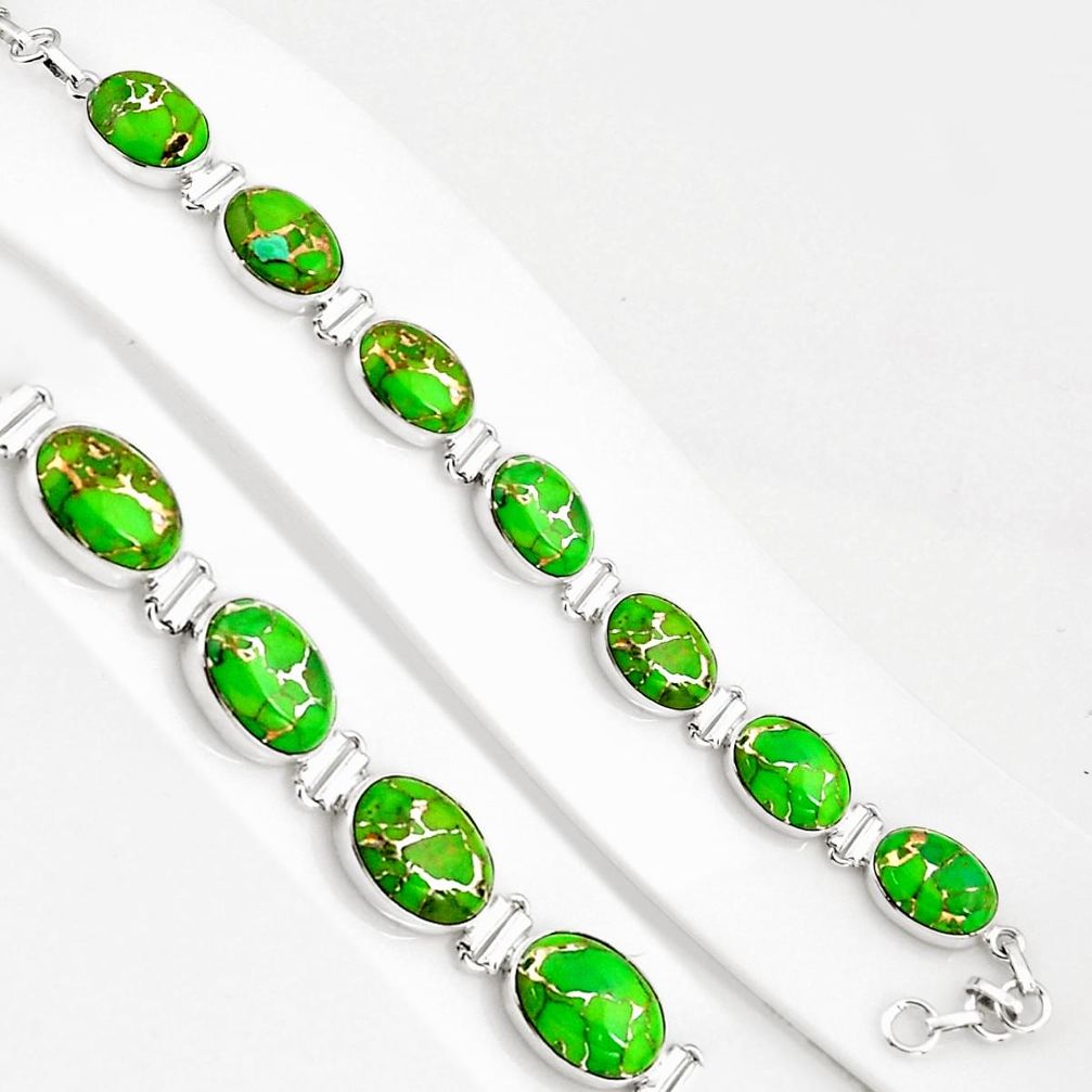 39.36cts green copper turquoise 925 sterling silver tennis bracelet p94058