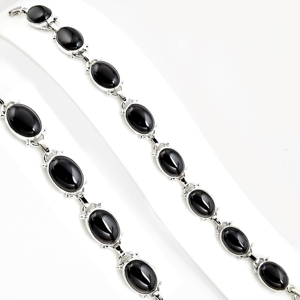 925 sterling silver 52.18cts natural black onyx tennis bracelet jewelry p94064