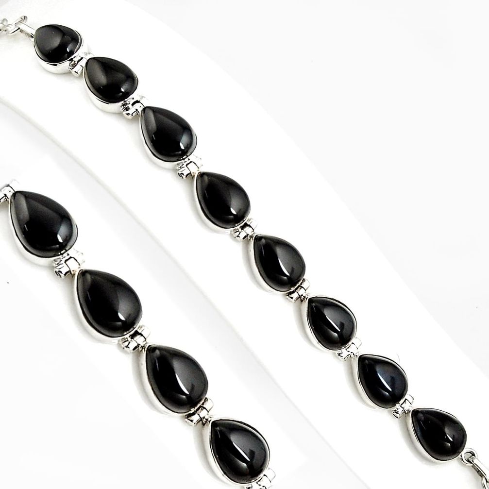 52.18cts natural black onyx 925 sterling silver tennis bracelet jewelry p94065