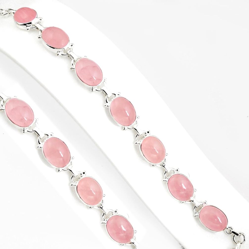 45.52cts natural pink rose quartz 925 sterling silver tennis bracelet p94066