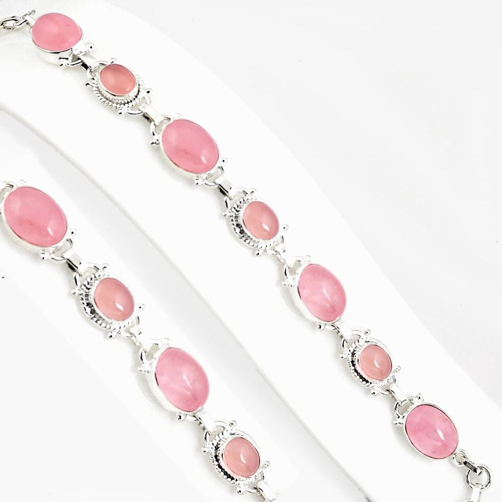 32.11cts natural pink rose quartz 925 sterling silver tennis bracelet p94067