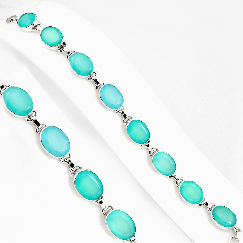 51.73cts natural aqua chalcedony 925 sterling silver tennis bracelet p94070