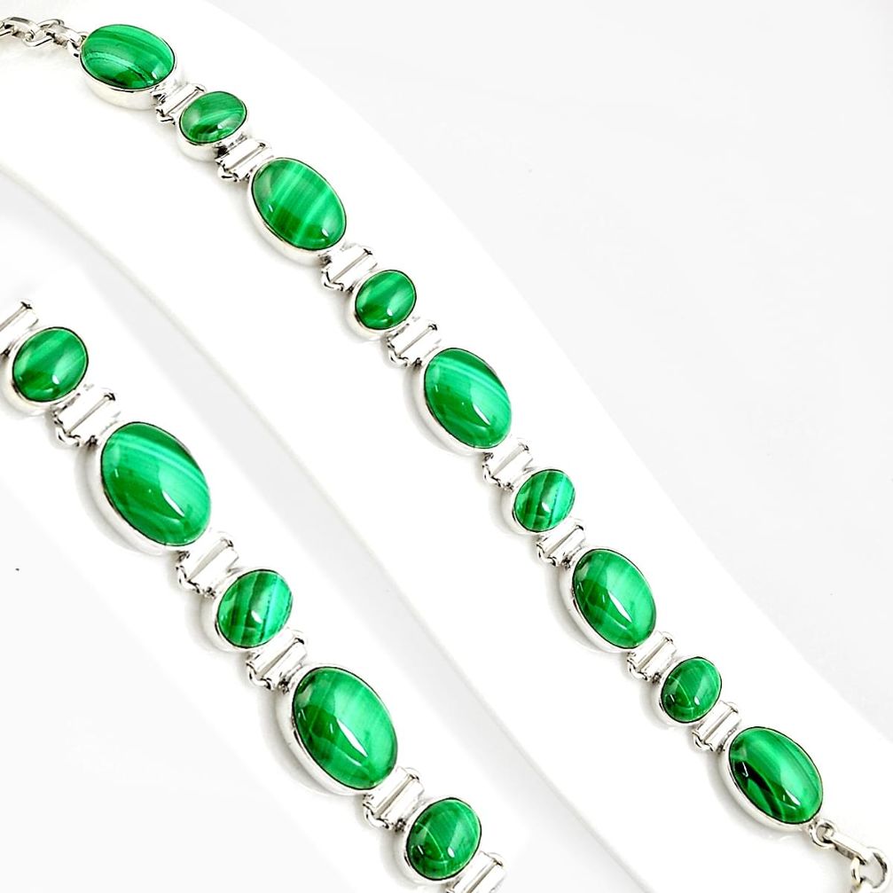 37.21cts natural malachite (pilot's stone) 925 silver tennis bracelet p94074