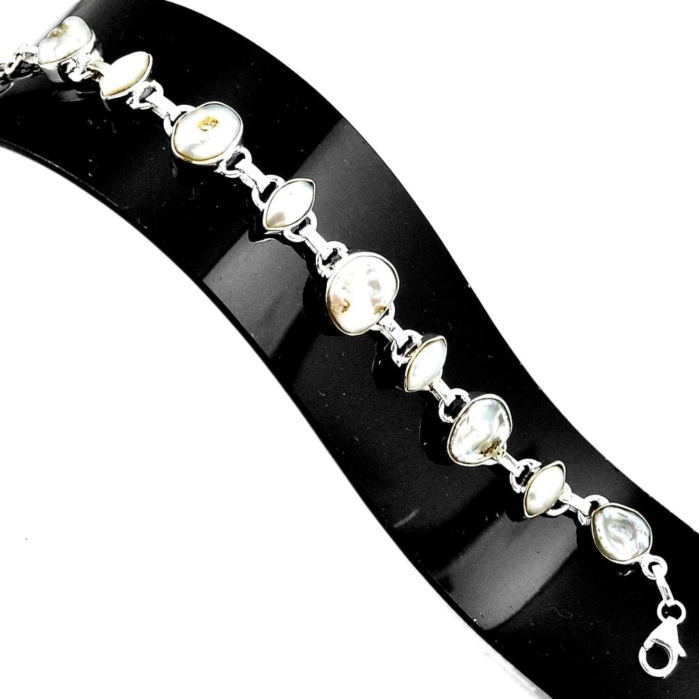 925 sterling silver 33.33cts natural white pearl tennis bracelet jewelry p94077