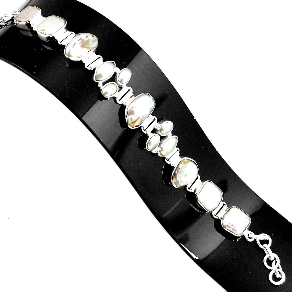 40.77cts natural white pearl 925 sterling silver tennis bracelet p94078