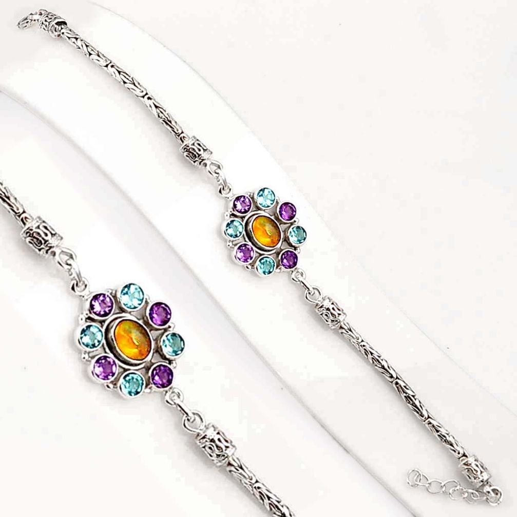 10.71cts natural ethiopian opal amethyst 925 silver tennis bracelet p94378