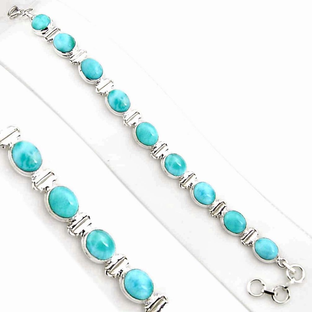 38.31cts natural blue larimar 925 sterling silver tennis bracelet jewelry p94382