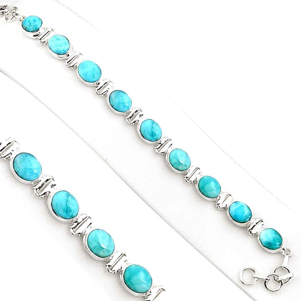 925 sterling silver 36.26cts natural blue larimar oval tennis bracelet p94384