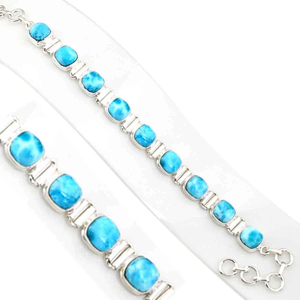 29.18cts natural blue larimar 925 sterling silver tennis bracelet jewelry p94400