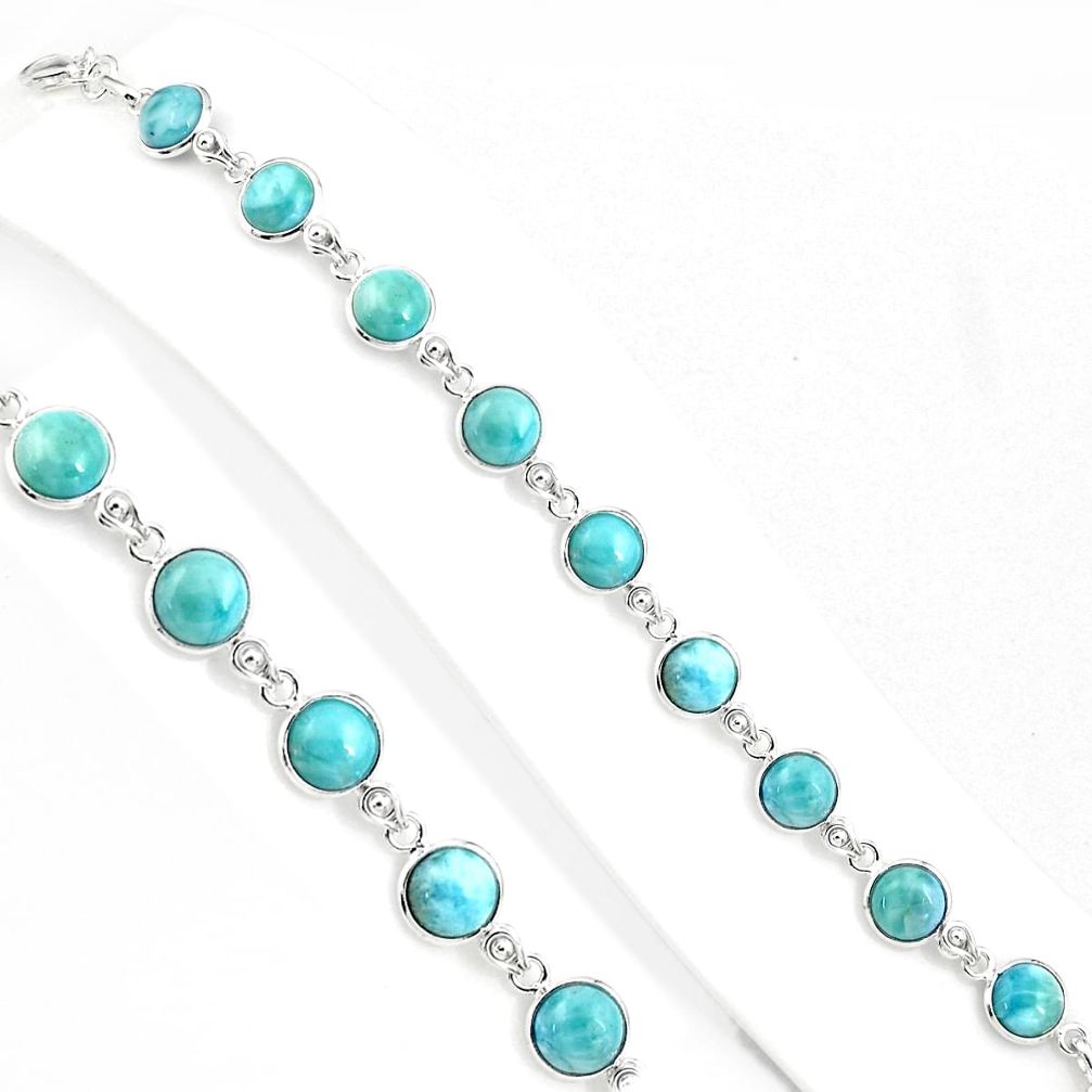 925 sterling silver 27.69cts natural blue larimar tennis bracelet jewelry p94569