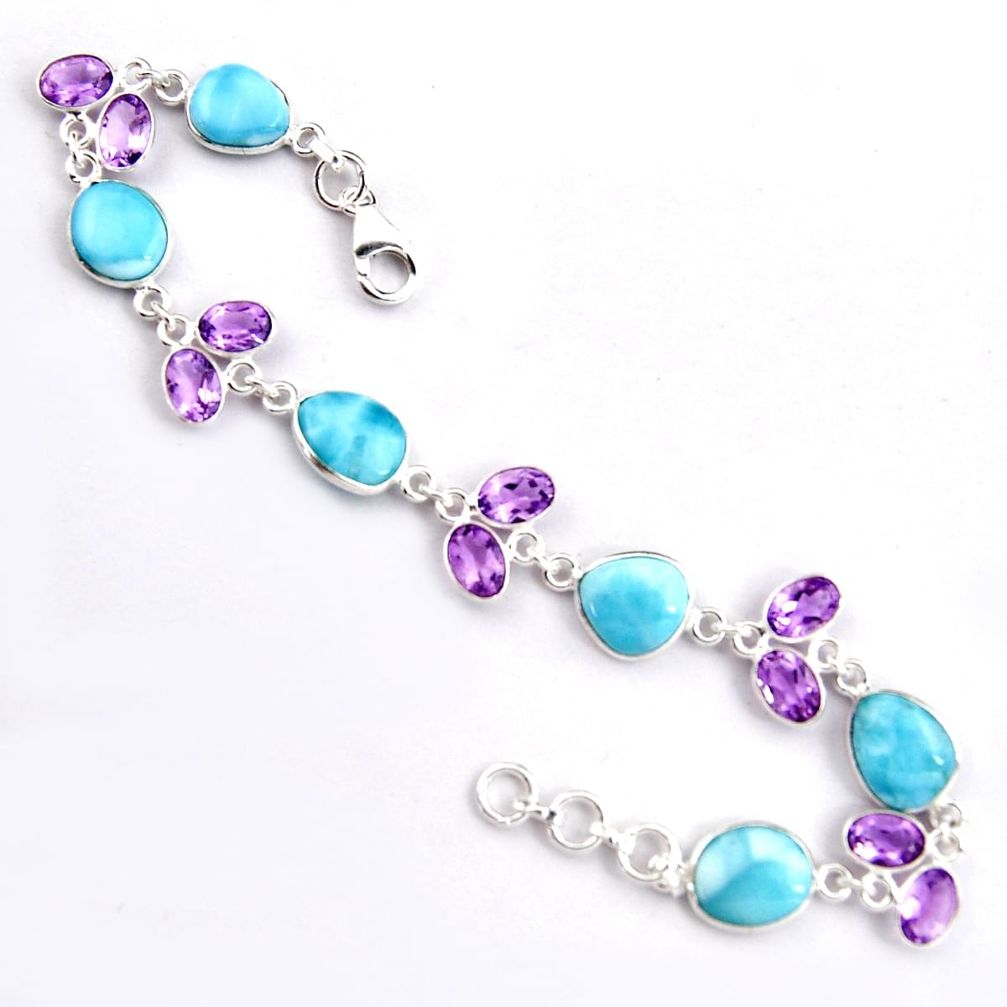 925 silver 27.69cts natural blue larimar purple amethyst tennis bracelet p96260