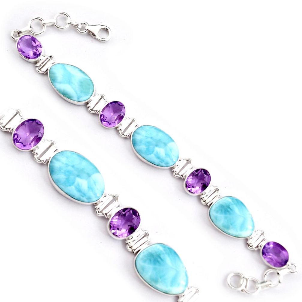 43.77cts natural blue larimar amethyst 925 silver tennis bracelet p96278