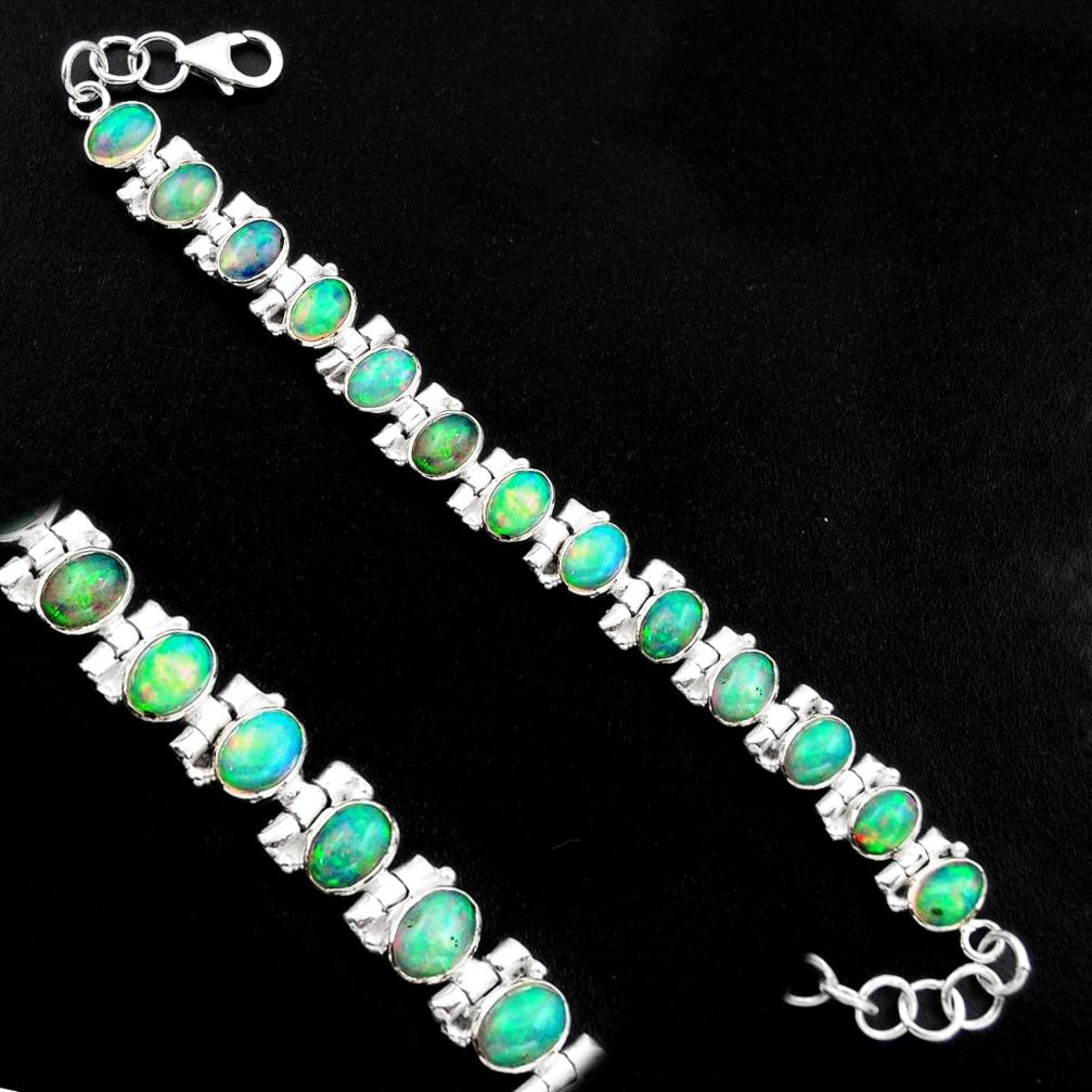 20.80cts natural multi color ethiopian opal 925 silver tennis bracelet p96461