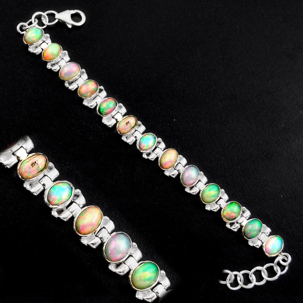 19.91cts natural multi color ethiopian opal 925 silver tennis bracelet p96463