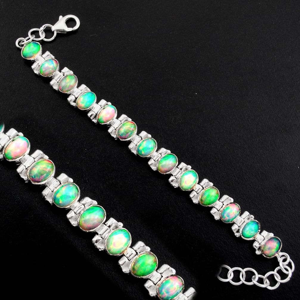 925 silver 20.84cts natural multi color ethiopian opal tennis bracelet p96464