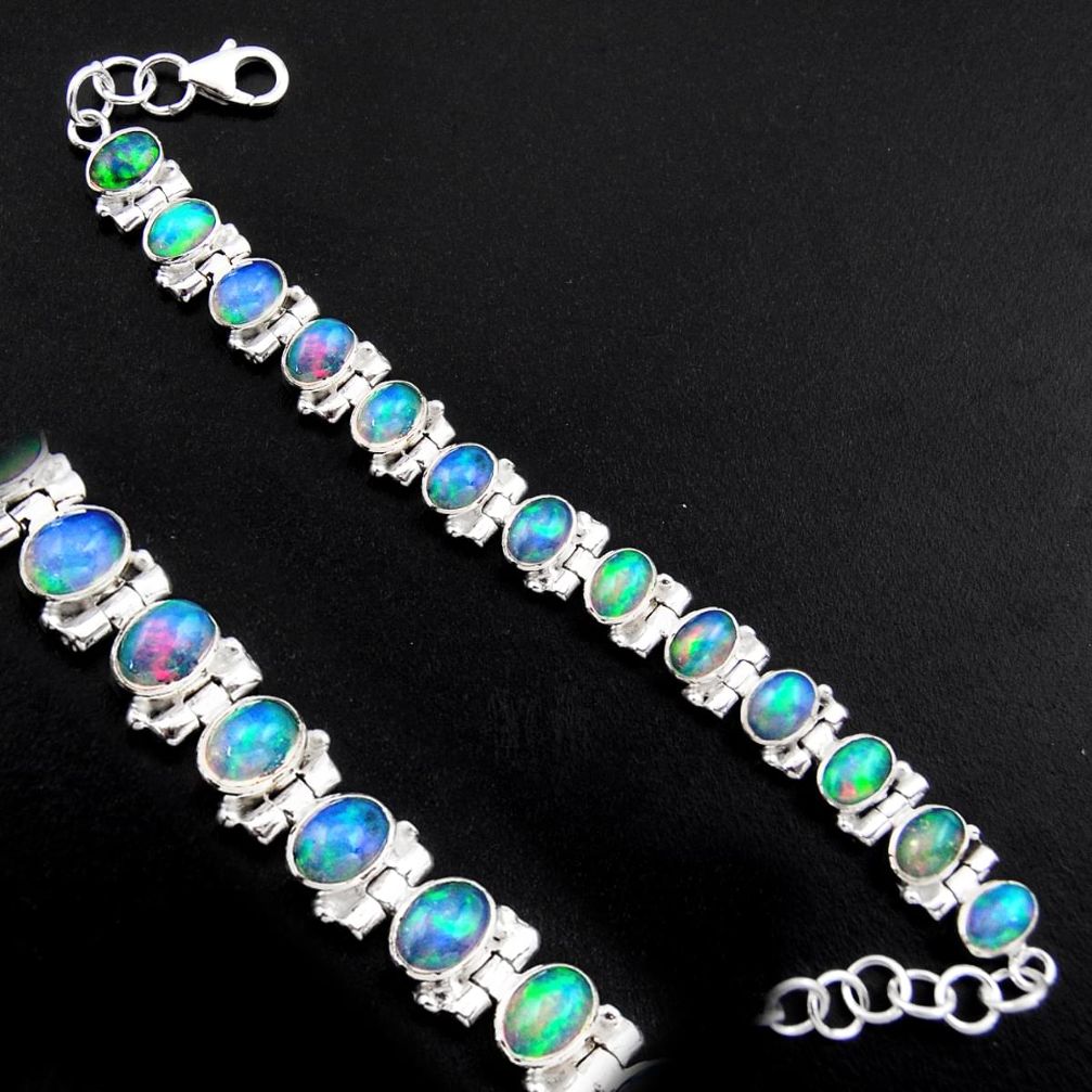 20.21cts natural multi color ethiopian opal 925 silver tennis bracelet p96465