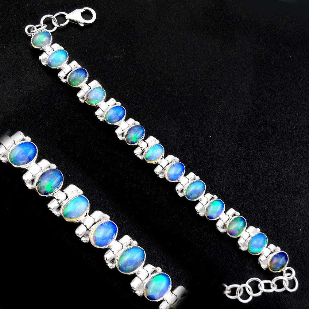 20.21cts natural multi color ethiopian opal 925 silver tennis bracelet p96466