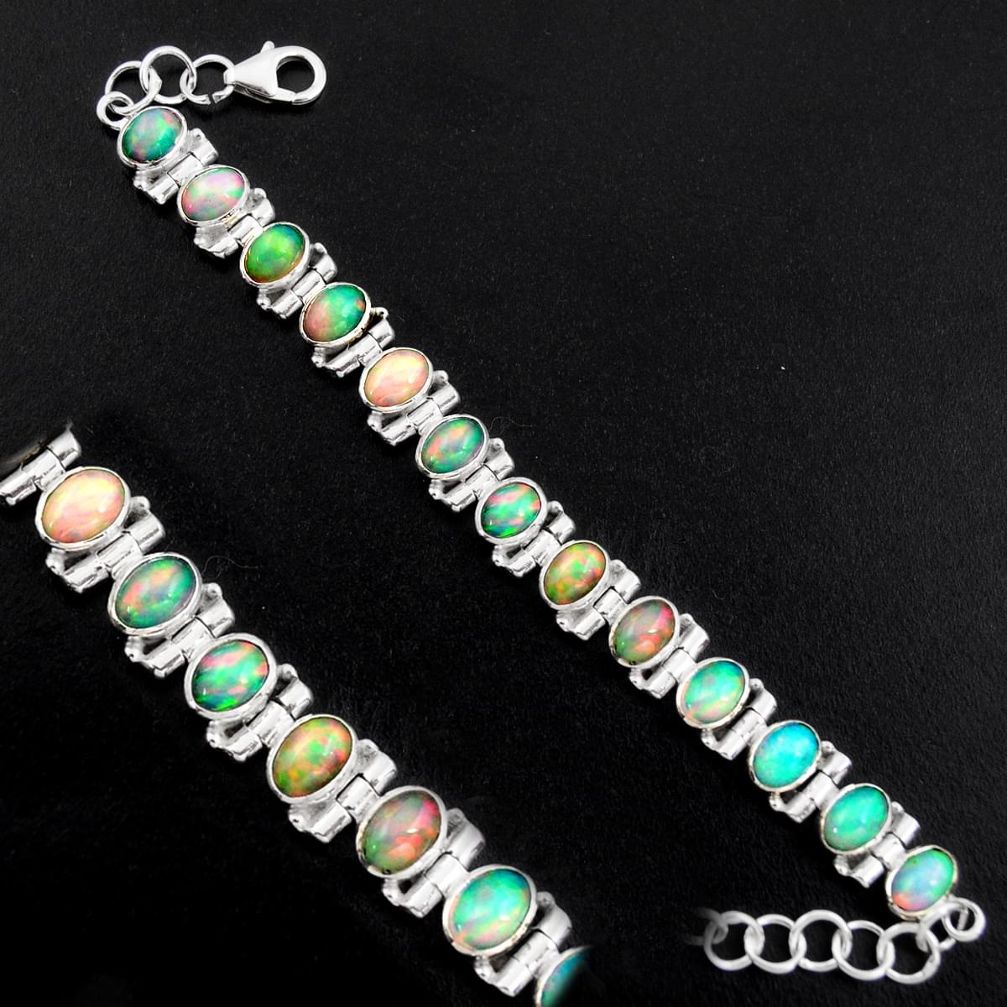 20.54cts natural multi color ethiopian opal 925 silver tennis bracelet p96467