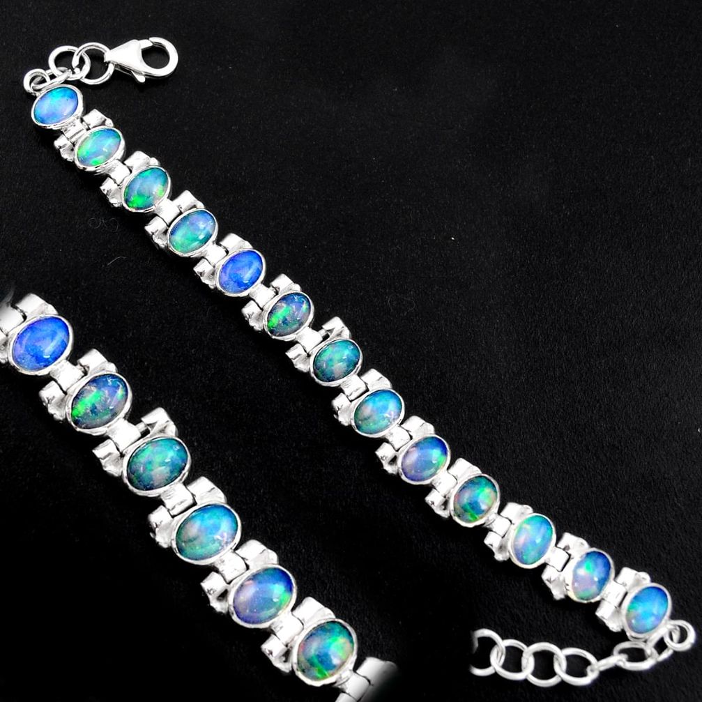 20.22cts natural multi color ethiopian opal 925 silver tennis bracelet p96468