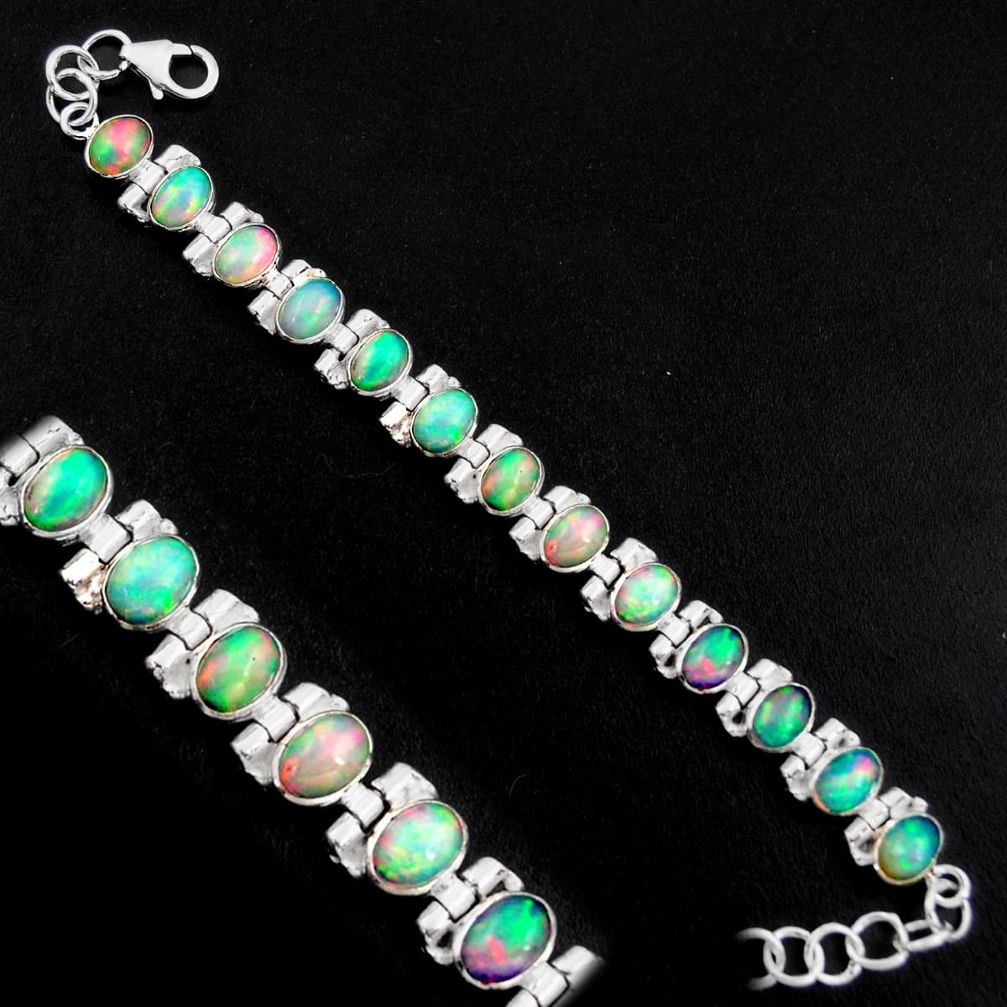 20.22cts natural multi color ethiopian opal 925 silver tennis bracelet p96470