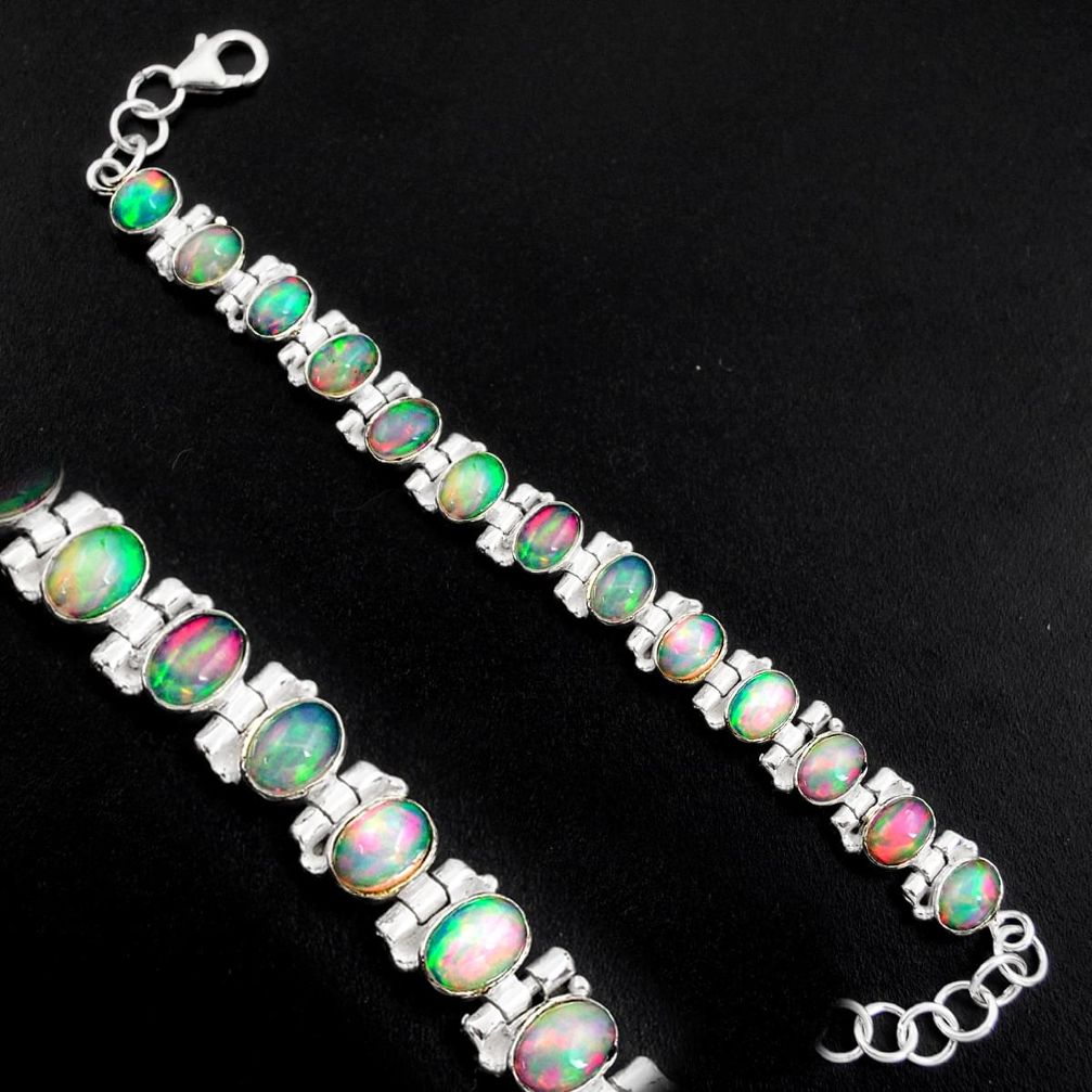 925 silver 21.71cts natural multi color ethiopian opal tennis bracelet p96471