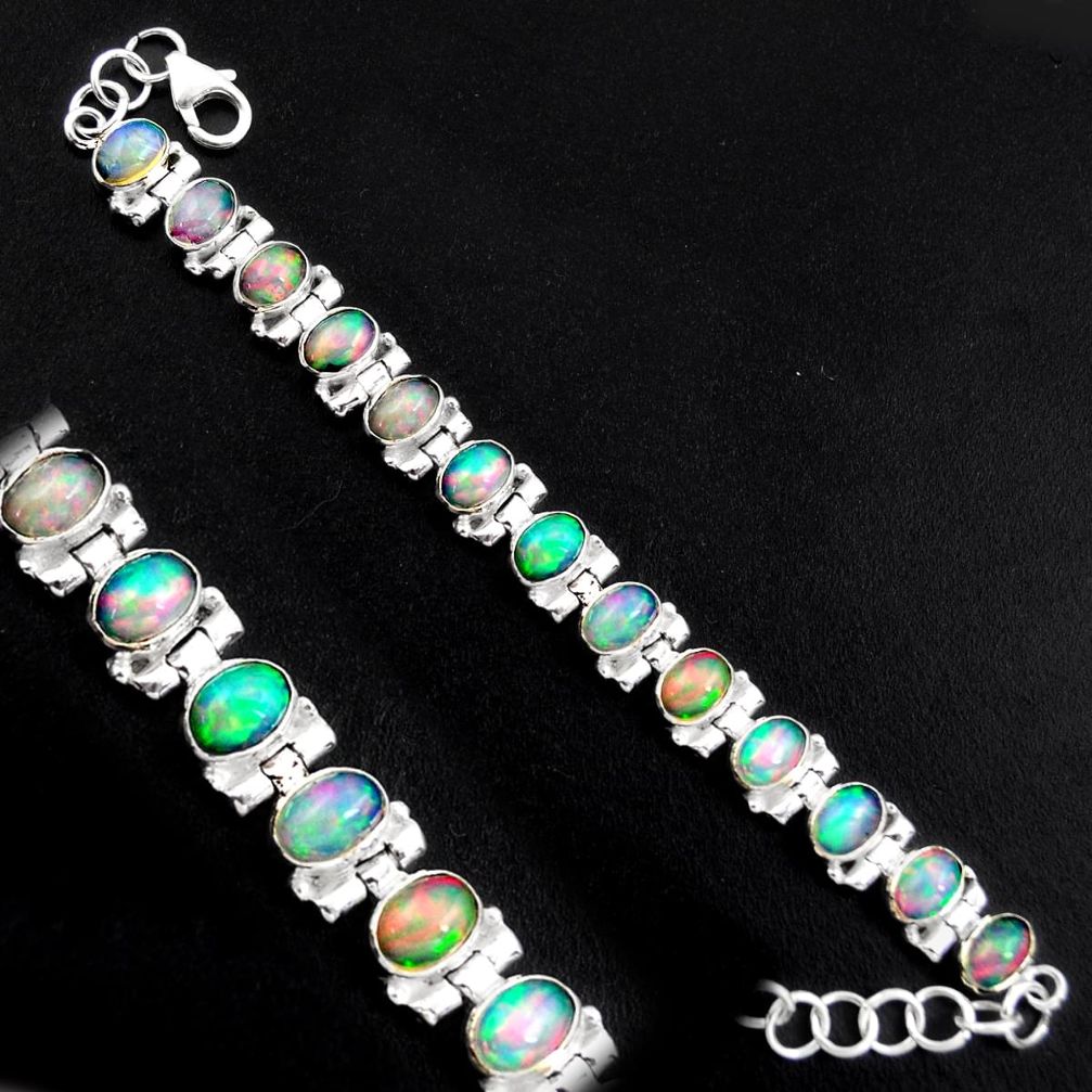 20.22cts natural multi color ethiopian opal 925 silver tennis bracelet p96473